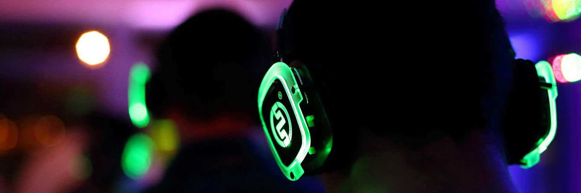 party-silent-disco Silentsystem LED silent disco headphone at an event