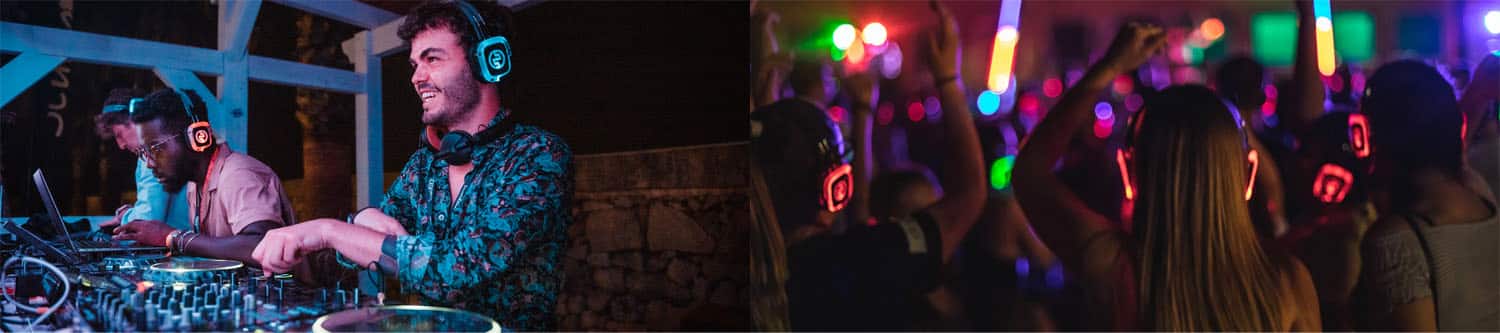Cosa è la silentdisco Silentsystem silent disco headphone rental - wireless headphone party