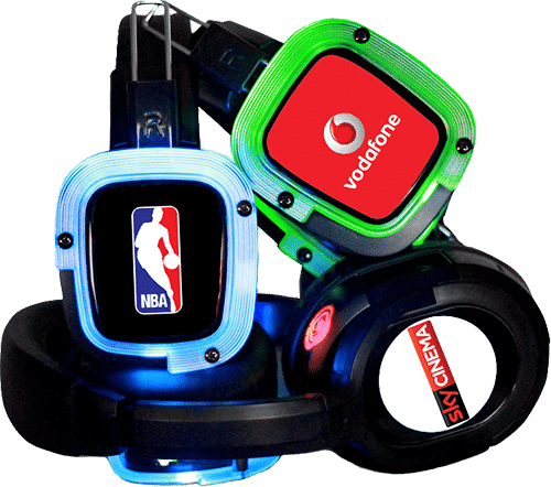 Cuffie personalizzate Silent disco headphones customized with a company logo