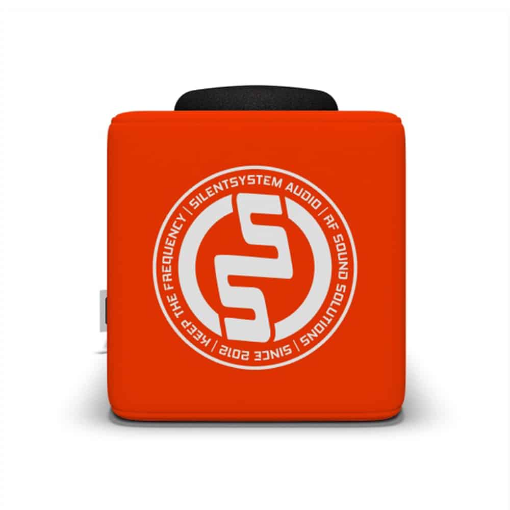 Orange Catchbox with the circular Silentsystem logo